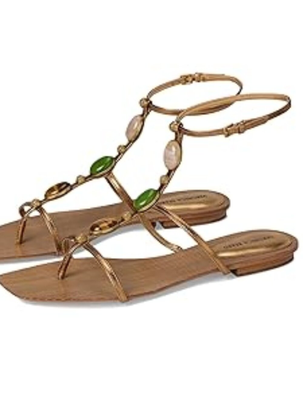 Veronica Beard Gold Leather Greek Style Stone Sandals Size 10